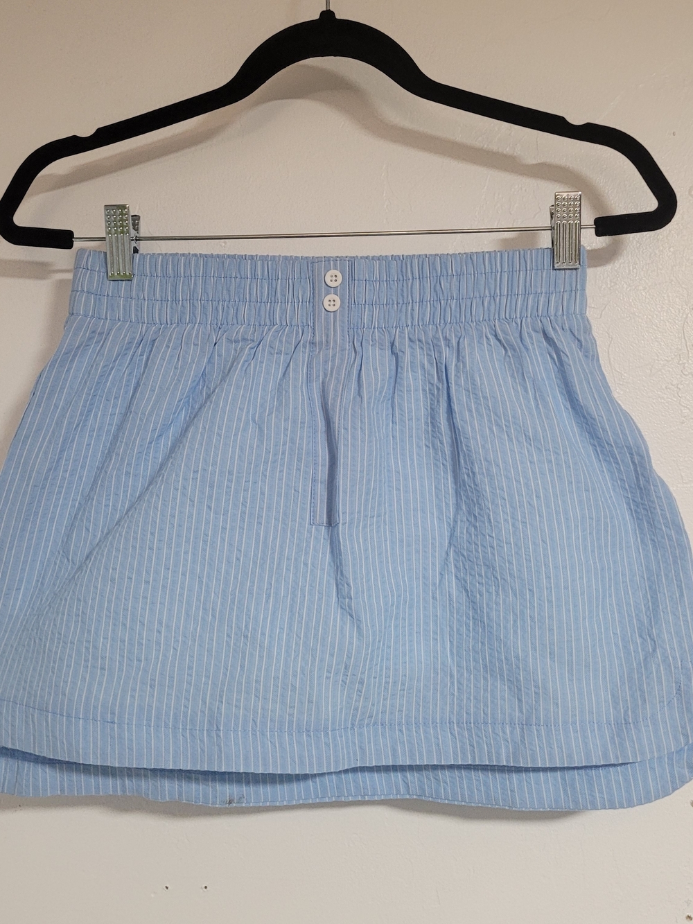 Blue & White Pinstripe Elastic-Waist Mini Skirt